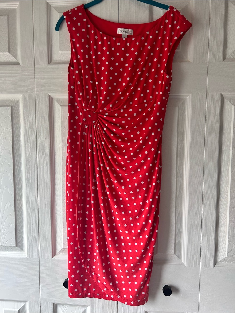 dressbarn Red and White Polka Dot Twist-Front Sheath Dress